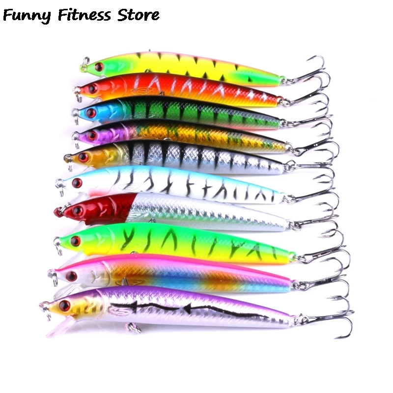 

10PCS/lot Topwater Floating Fishing Lure Minnow Wobblers Swimbait Crankbait Tackle Artificial Hard Bait Fishing Tackle Hook