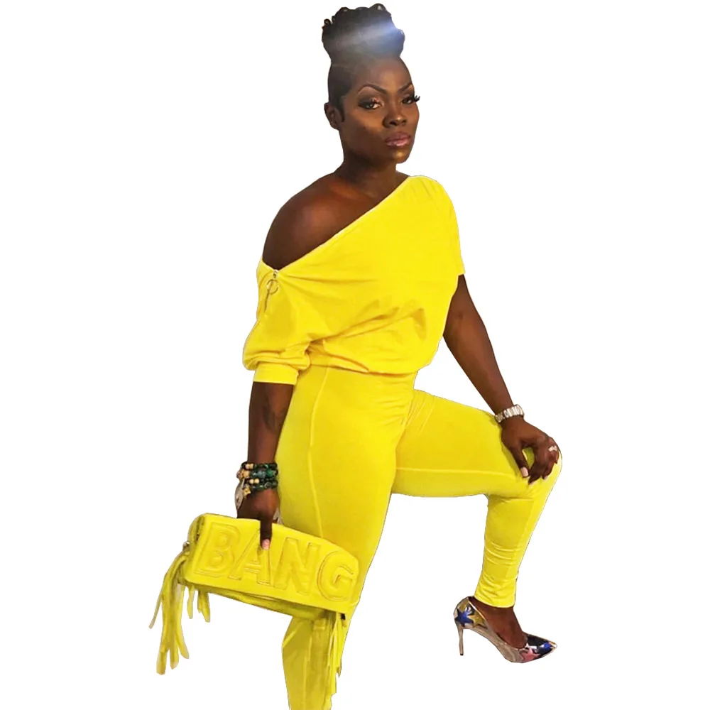 

Cutubly Solid Color Sexy Jumpsuit Off-Shoulder Jumpsuits For Women Nightclub Zipper Shoulder Rompers And Jumpsuits For Women