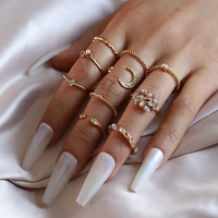 gold plate crescent moon star rings for women girls adjustable moon crystal wedding accessories pearl jewelry mid knuckle ring