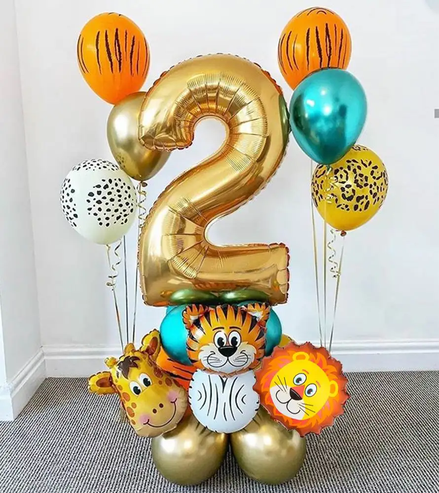 

18 stcke Dschungel Tier Luftballons Set Chrome Metallic Latex Ballon 30 zoll Gold Anzahl Globos Kinder Geburtstag Party-Baby-Dus