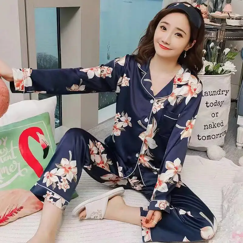 

Spring Autumn Women Pajamas Two Pieces Sets Nightdress Sleepwear Female Pajamas Home Clothes Print Sweet Girls Sleepwears