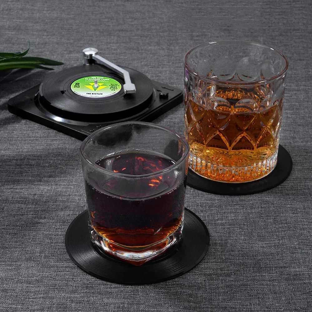 

6pcs Retro Vinyl Coasters For Drinks Music Coasters Disk Coaster Mug Pad Mat For Bar Home Office Non Slip Heat-resistant