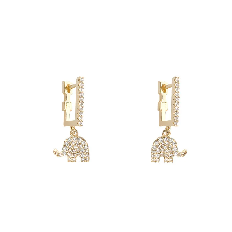

925 Silver Cute Elephant Drop Earrings Shining Rhinestone Hoop Earrings For Women Girls Fashion Animal Jewelry