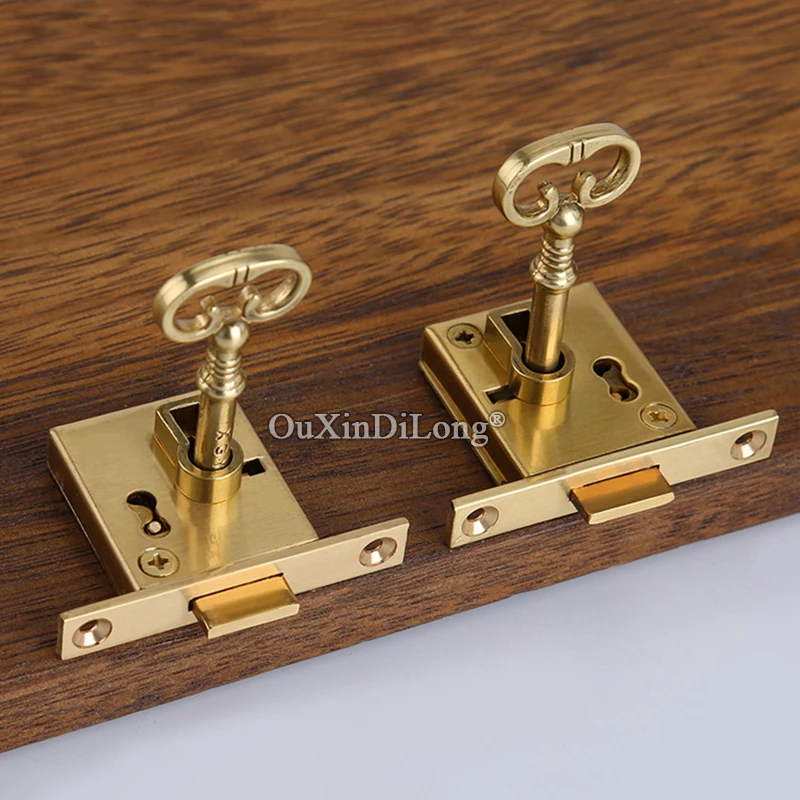 

Retro Vintage 4PCS European Pure Brass Drawer Locks Antique Furniture Locks Hidden Cupboard Desk File Cabinet Locks + Key