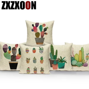 Тропическое зеленое растение кактус искусственная кожа квадратный диван из полиэстера для спальни Funda Cojines