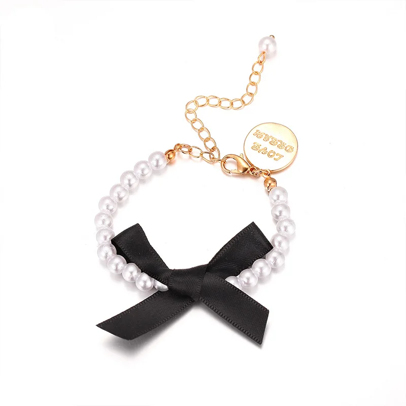 

2021 New Elegant Black Color Bow Wafer Freshwater Pearl Bracelet Round Letter Grace Bracelet For Women Girls Party Jewelry