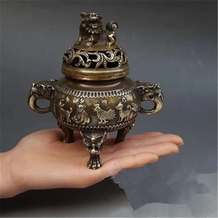 Высококачественная бронзовая посуда старинная горелка с двенадцатью зодиаками