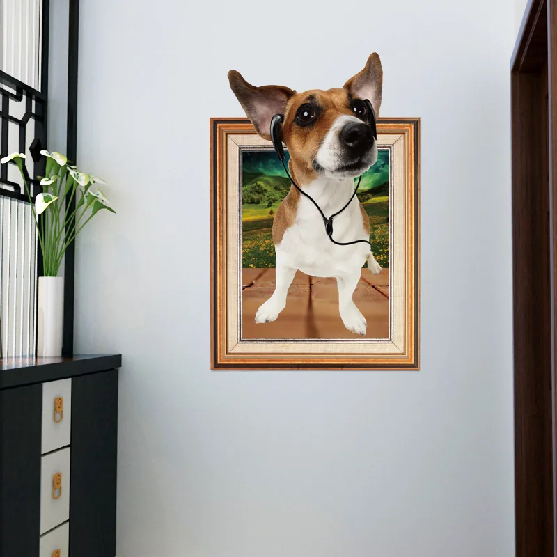 

Cartoon 3D dog picture frame stickers children's room bedroom living room background decoration removable