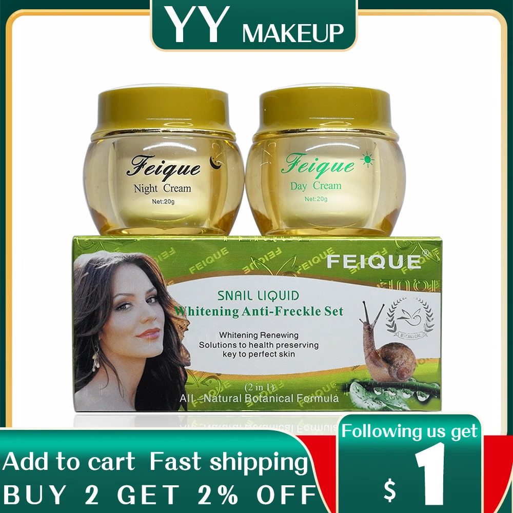 Купи Новое поступление! FEIQUE snail liquid Отбеливающее против веснушек cream 20 г + 20 г 4 компл./лот уход за лицом за 1,701 рублей в магазине AliExpress