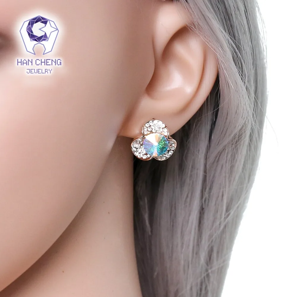 Новые модные маленькие серьги-гвоздики HanCheng с золотым покрытием и драгоценным