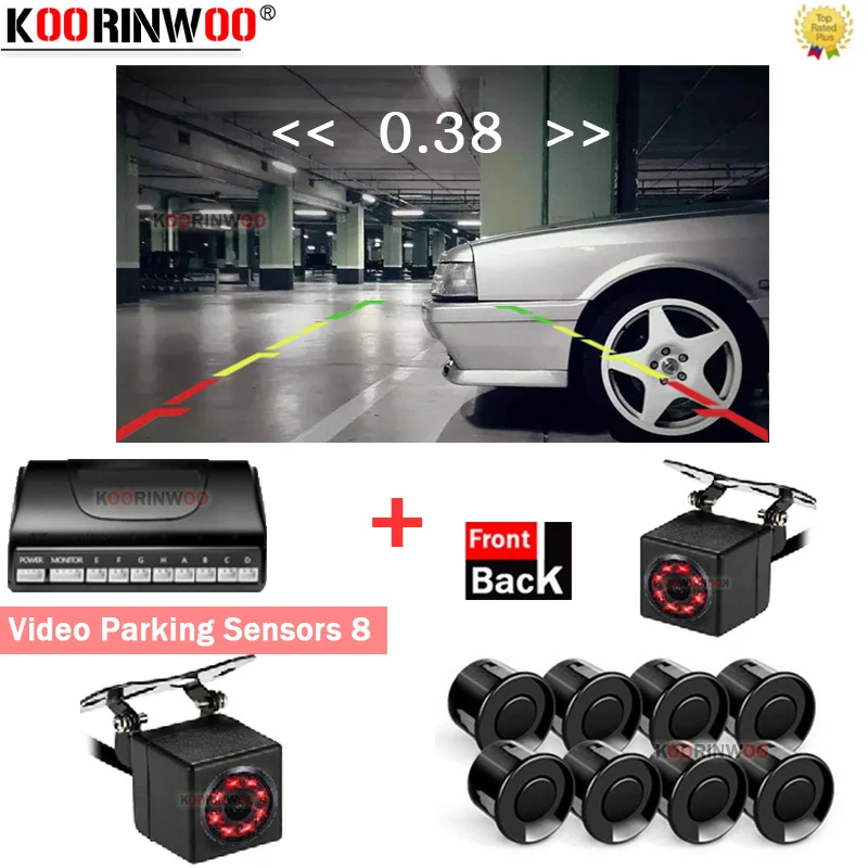 

Koorinwoo Intelligent Dual Core Parking Sensors Front + Back System IR Infrared Lights Night Vision Adjust Camera Radar Detector
