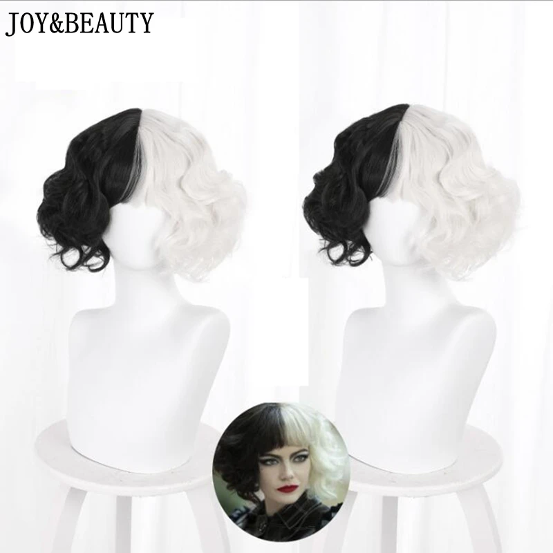 Парик для косплея JOY & BEAUTY из фильма Cruella de Vil короткие черные белые и коричневые
