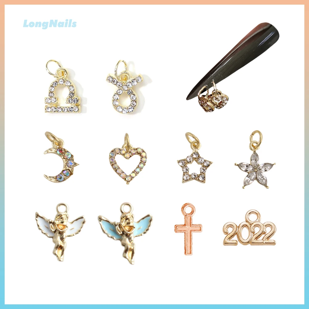 

2022's Metal Chic Charms Piercing Dangle Pendant Heart,Star,Moon,Cross,Christian Angel,Zodiac Nail Hoop Design Pierce Alloy 56EC