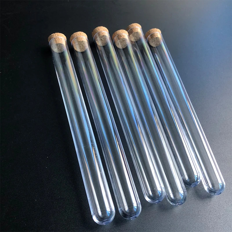 50pcs 15x150mm Lab Clear Plastic Test Tubes With Corks Stoppers Caps Wedding Favor Gift Tube Laboratory School Experiment