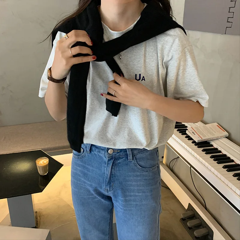 Женская Винтажная футболка с коротким рукавом хлопковая Повседневная белая