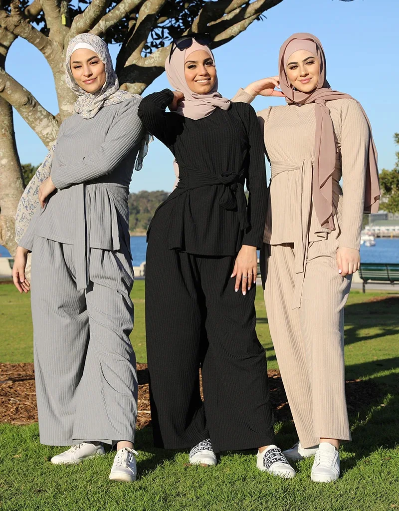 

ИД Мубарак кафтан турецкий Мусульманский Стиль верх широкие брюки Исламская одежда комплект Abayas для женщин комплект из 2 предметов