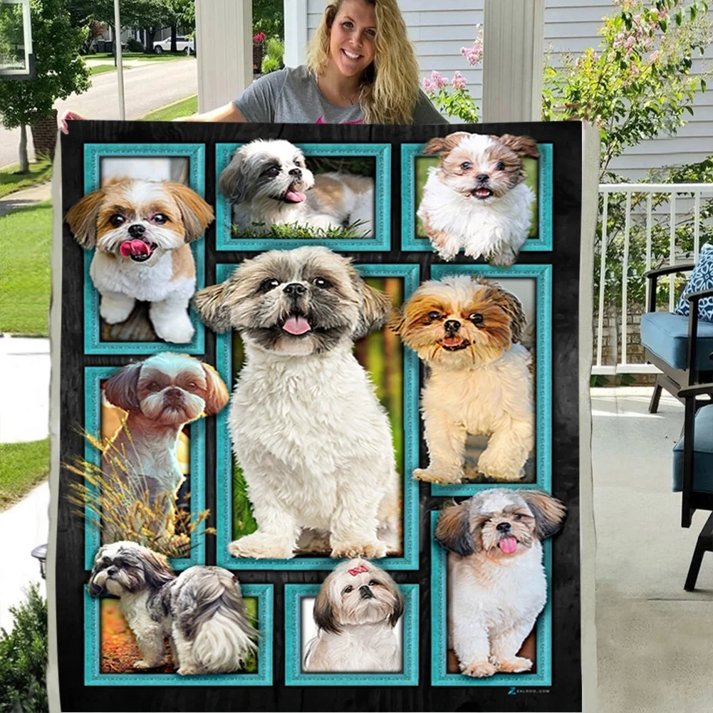 Мягкое Флисовое одеяло Shih Tzu с 3D принтом собаки и щенка из шерпы|Одеяла| |