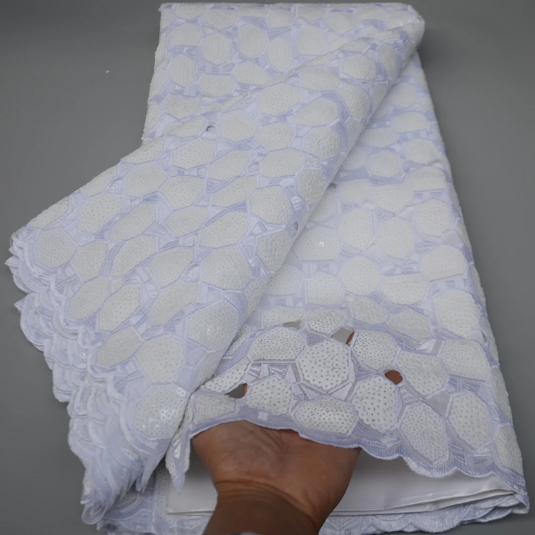 Tela de encaje con lentejuelas bordadas para vestido de fiesta, tejido africano de organza cortado a mano, color caf&eacute;, dorado, de alta calidad, 5 yardas por unidad, OP173-5