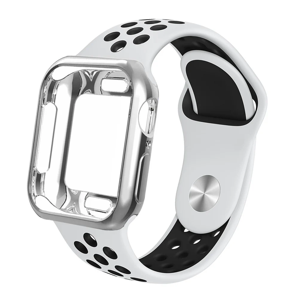 Чехол+ ремешок для apple Watch 5 ремешок 42 мм 38 мм 40 мм 44 мм спортивный силиконовый браслет для apple iwatch series 5 4 3 2 1 Аксессуары