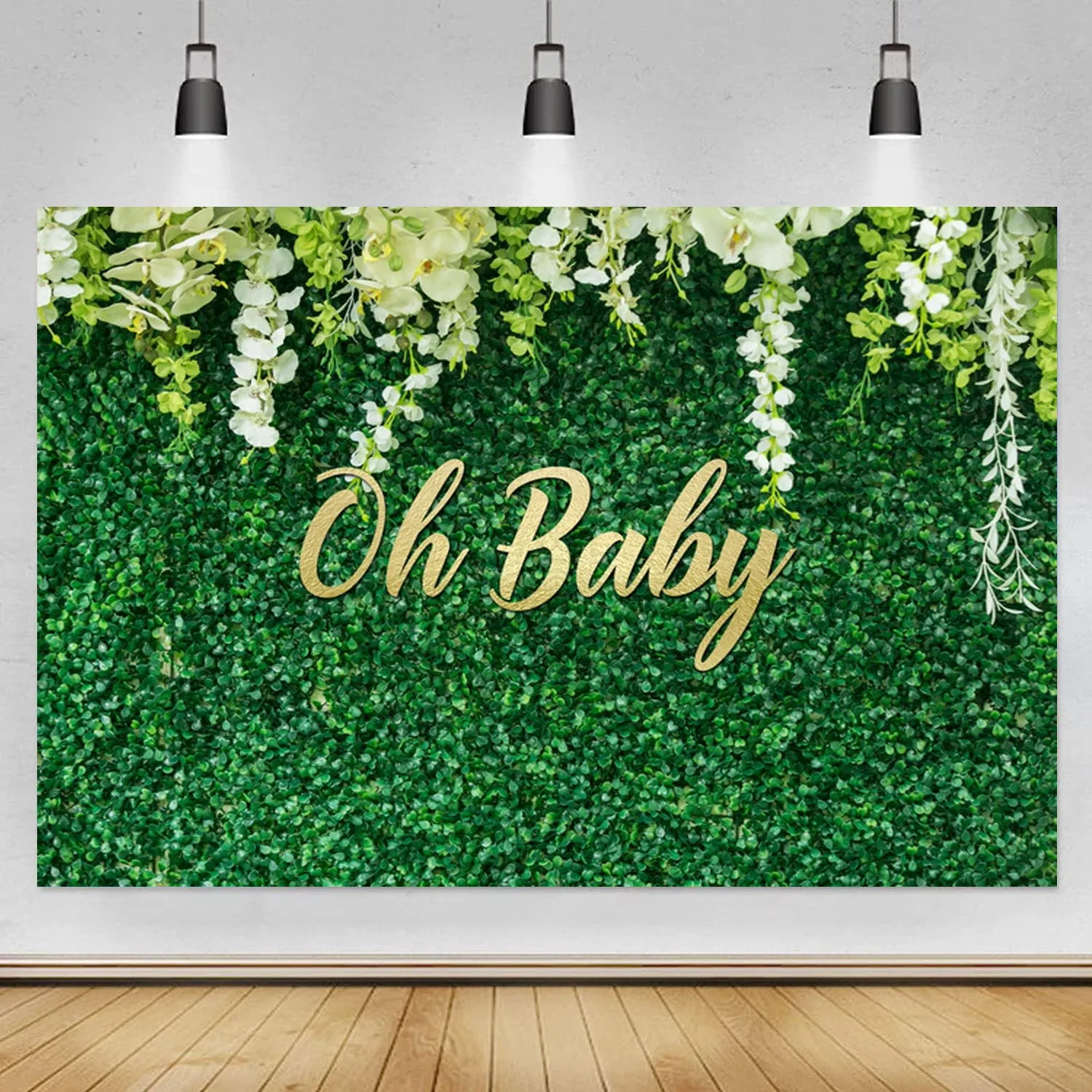 

Oh Baby Green Leaves Backdrop Boy Girl Baby Shower Photography Background Newborn Pregnancy Birthday Party Supplies Banner