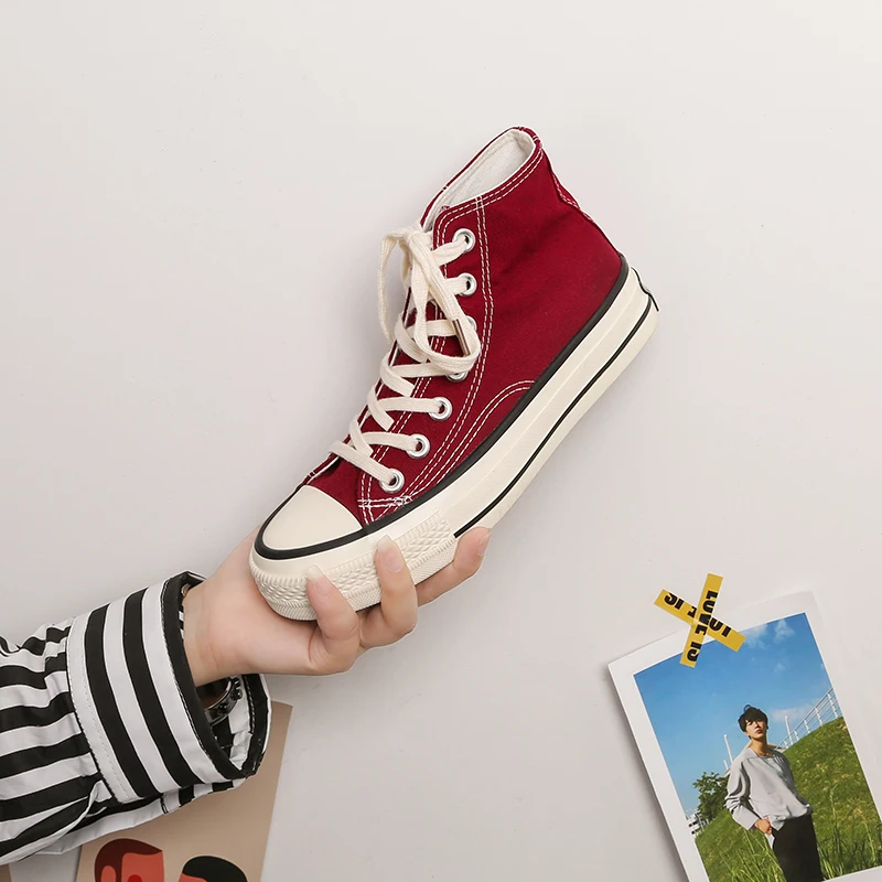 

Woman Sneakers Shoes Vulcanize Canvas Casual Three Times Vulcanize Summer High Top Walking Flats Women's Running Sport 2021