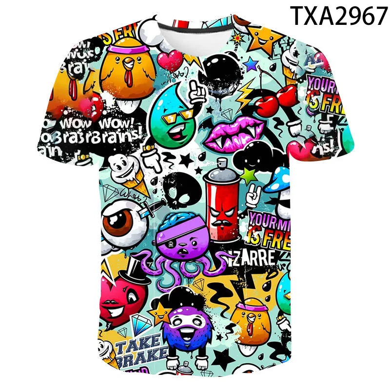 

2021New Graffiti Print Casual Harajuk Men tshirts Vaporwave Unisex Short Sleeve Tops HipHop Summer Women T-shirt Streetwear Rock