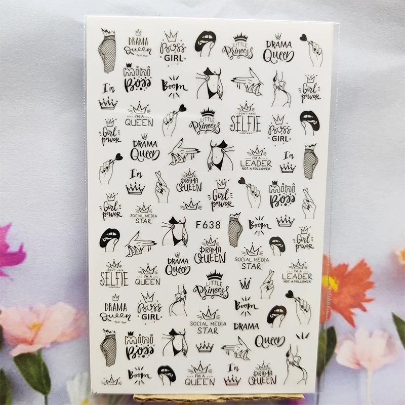 

3D наклейки для ногтей, летние пляжные наклейки с надписью Love Heart для женщин, наклейки для ногтей, черные наклейки с надписью на английском яз...