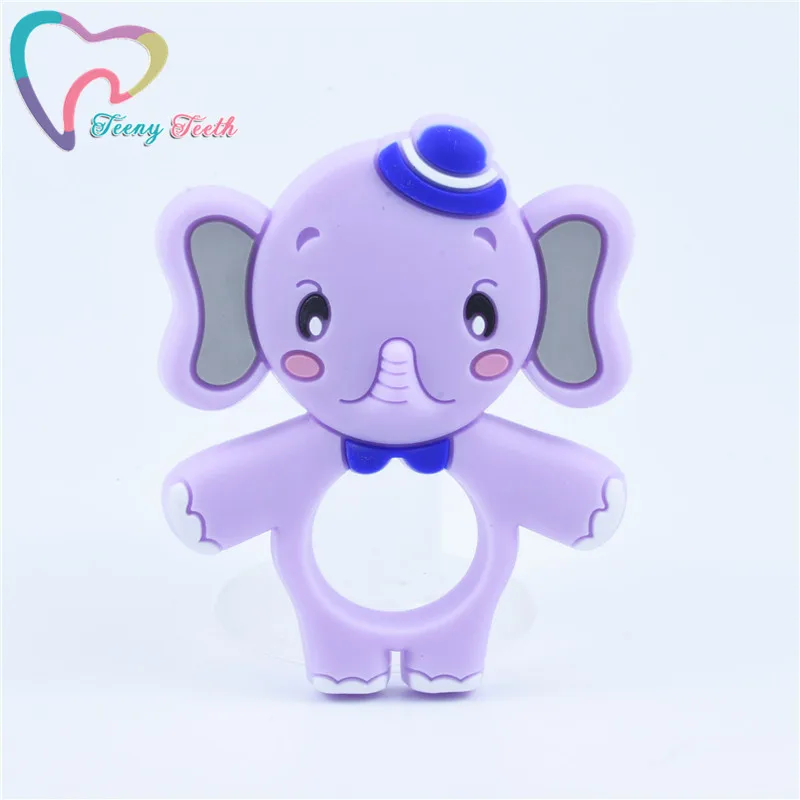 Mordedor de silicona de elefante de dibujos animados para beb&eacute;, colgante de dentici&oacute;n de lactancia sin BPA, regalo para ni&ntilde;os, 2 piezas-3