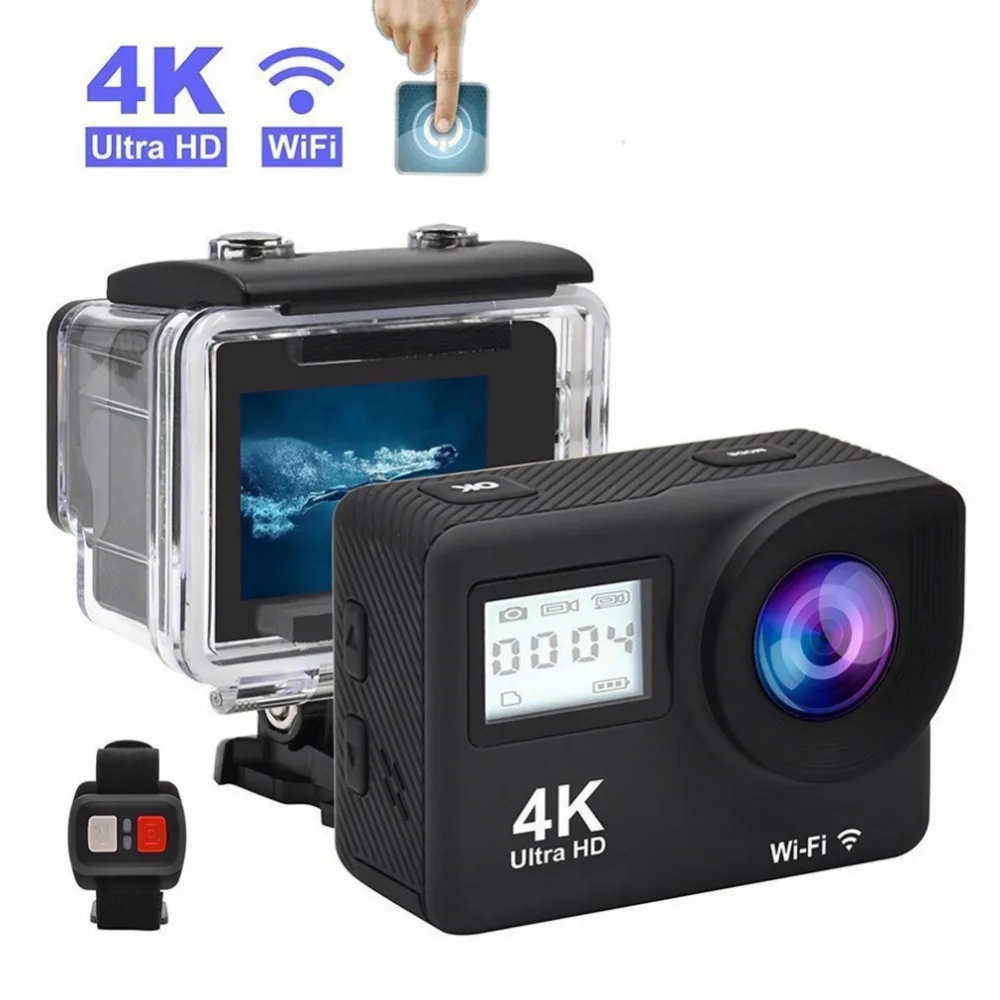 4K сенсорный экран Экшн-Камера Водонепроницаемый wifi двойной экран 720 P/30fps 30m DV 170 ° широкоугольный объектив Спортивная камера с аксессуарами