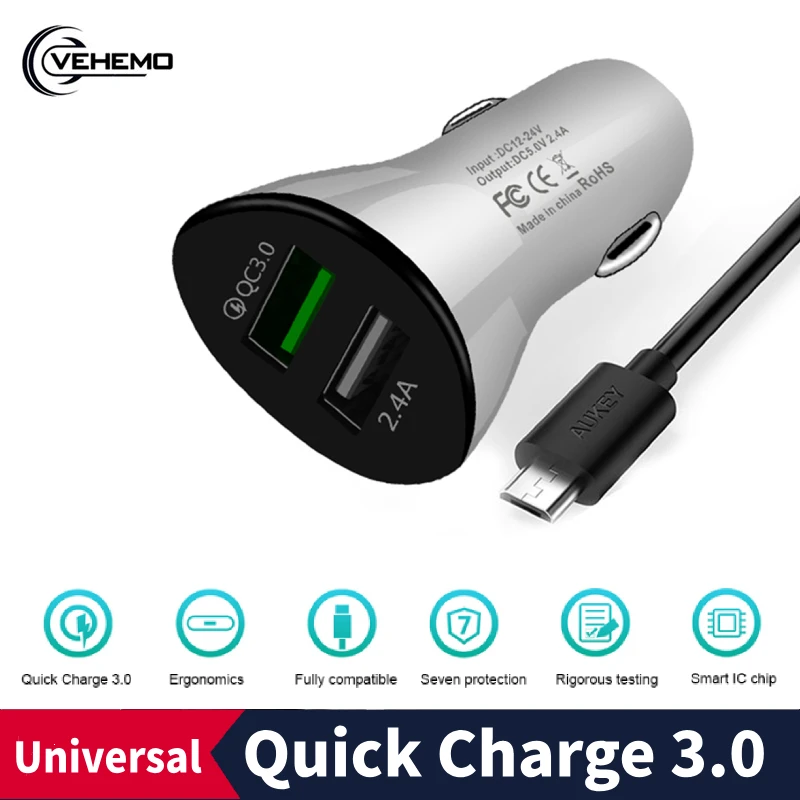 Автомобильное зарядное устройство с двумя Usb портами для iPhone 6 7 Samsung Xiaomi Quick Charge 3