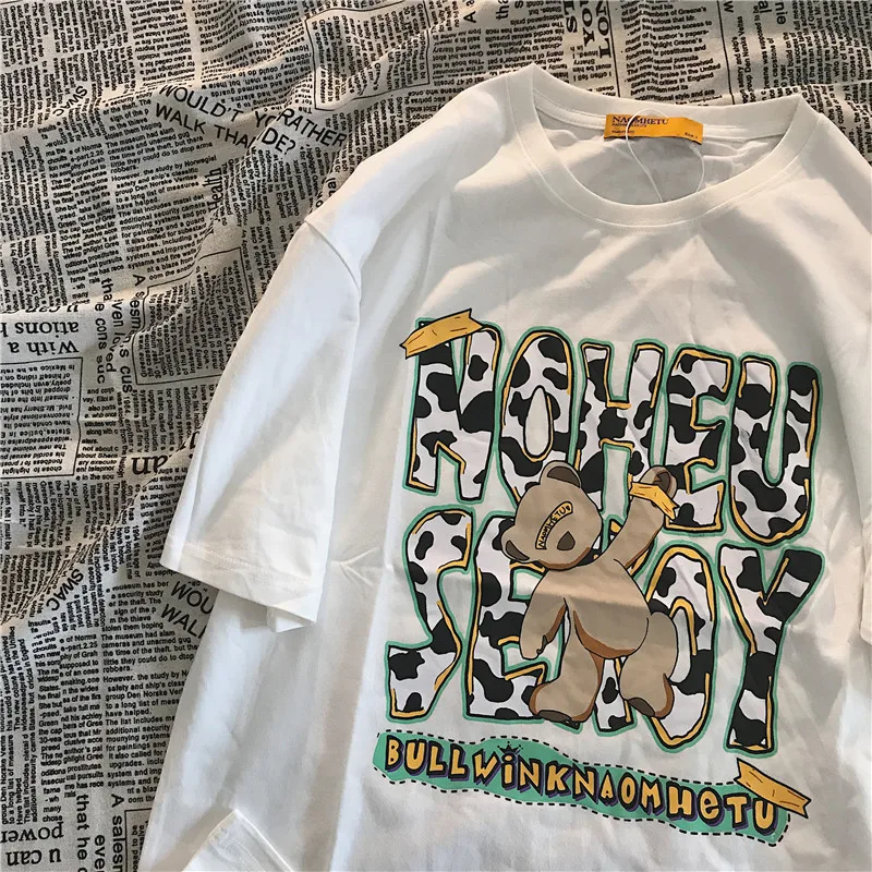 

Graphic T Shirts Summer Creative Bear Print Short-sleeved T-shirt Men Ins Tide Brand Large Size Half-sleeved Round Neck T-shirt