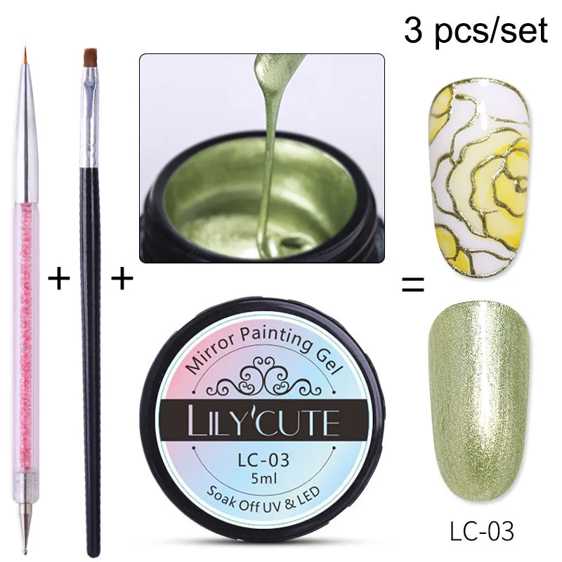 3pcs LC-03 LILYCUTE металлическое зеркало набор гель-лаков для ногтей металлическое зеркало Гель-лак для живописи Нейл-арт Рисование длительное впитывание УФ-гель - Цвет: 3pcs LC-03