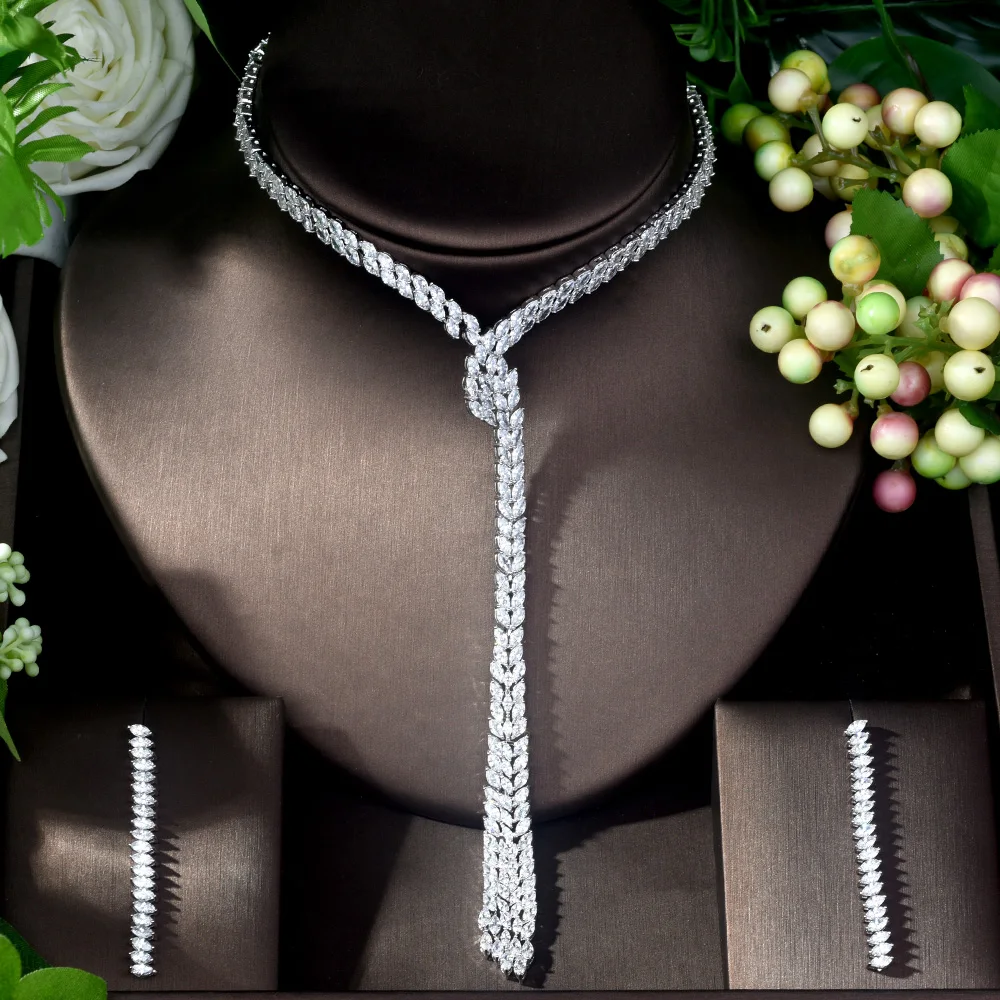 Модное Длинное Ожерелье HIBRIDE роскошный комплект ювелирных изделий с кубическим
