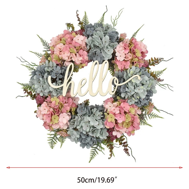 

Spring Summer Flower Hello Wreath Handmade Artificial Garland for Front Door Wall Wedding Party Decor