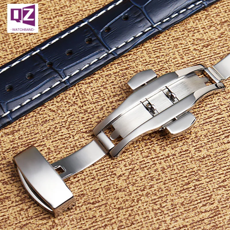 COW LEATHER Watch Strap 19 20mm 21 22mm watchband for Longines citizen watch band blue White stitche Genuine leather bracelet