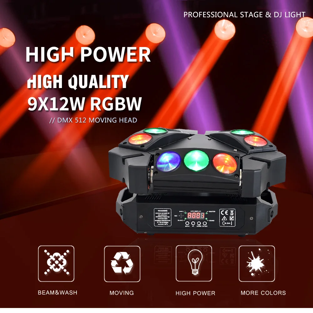 9*12 Вт 4в1 RGBW волшебный свет DMX512 пикселей светодиодный движущийся паук дя головы луч для сцены