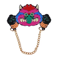 1986 my pet monsters enamel pin with handcuff chain badge creepy kids toy brooch 80s nostalgia cartoon accessories