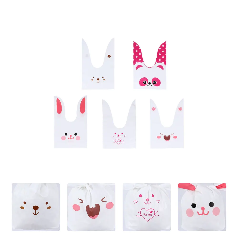 

100Pcs Lovely Long Ear Nougat Gift Bags Candy Biscuit Gift Storage Pouches