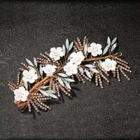 floralbride handmade crystal rhinestone pearls porcelain flower wedding hair clip barrette bridal hair accessories women jewelry