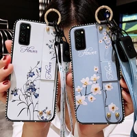 wrist strap soft case for samsung galaxy s20 fe s21 s8 s9 s10 s20 plus note 20 8 9 10 vintage flower pattern cover with lanyard