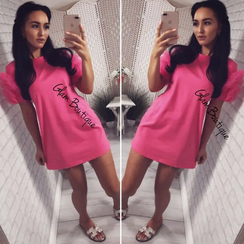 2019 Лето Женское мини платье для девочек с юбкой сеточкой гофрированное фатиновой