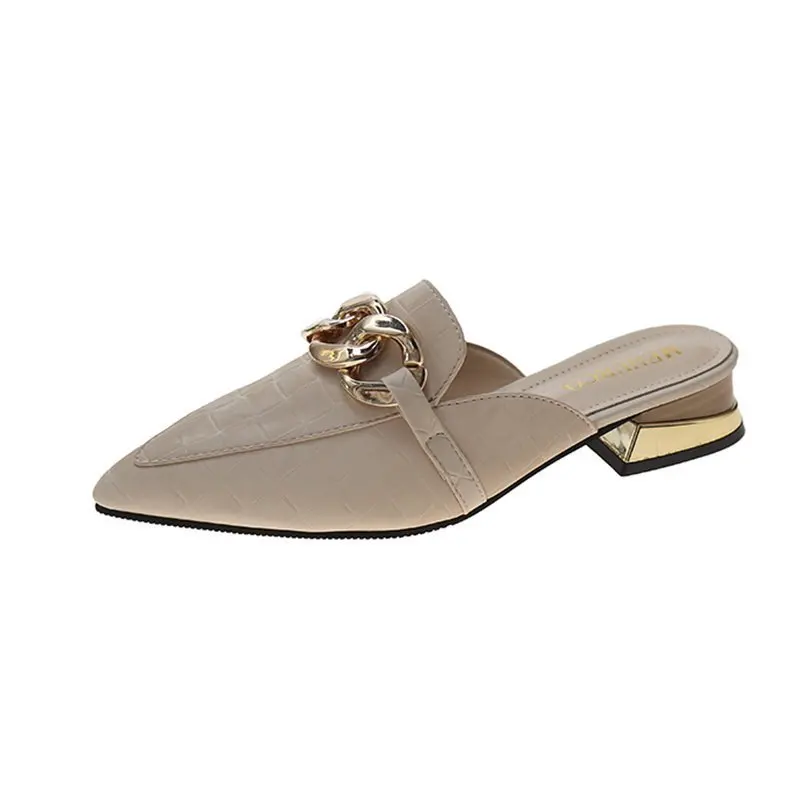 

Shoes For Girls Female Mule Low Slippers Women Summer Square heel Luxury Slides Pointed Toe Rivet Pantofle Lady Mules Block Desi