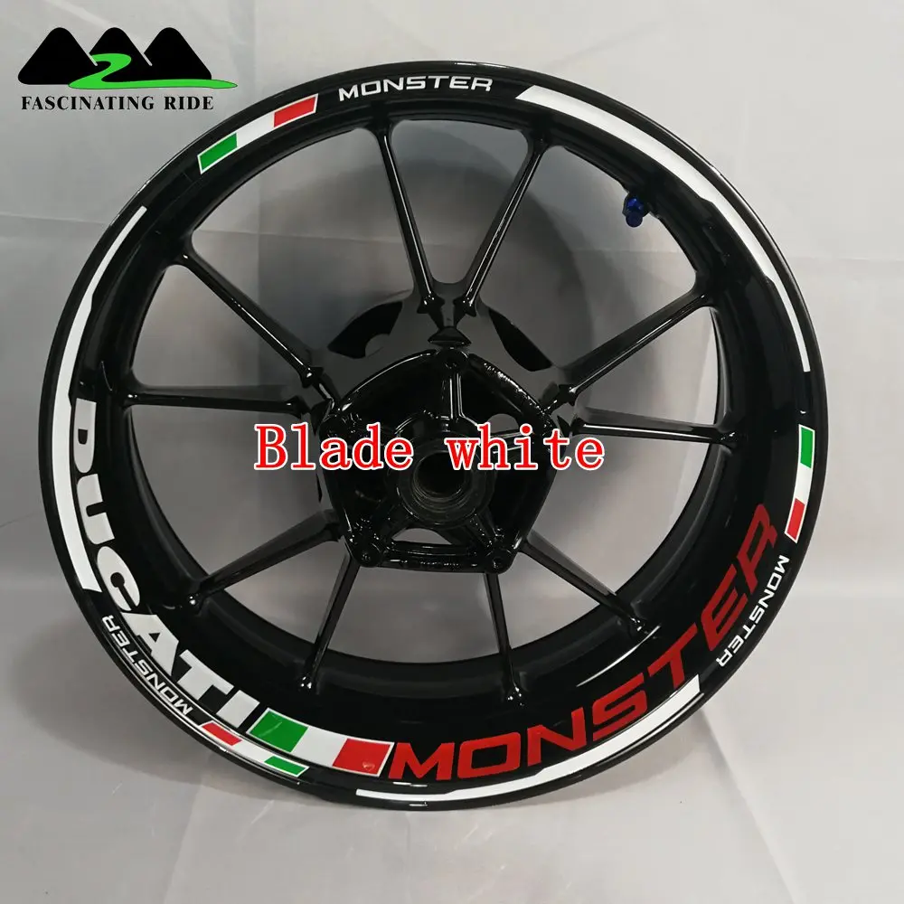 Blade white Применимый для поездок на мотоцикле Ducati 796/696/795/821/848/899/899/1200/1199/1299 Monster в байкерском стиле из водонепроницаемого материала светоотражающего стикера - Цвет: Blade white