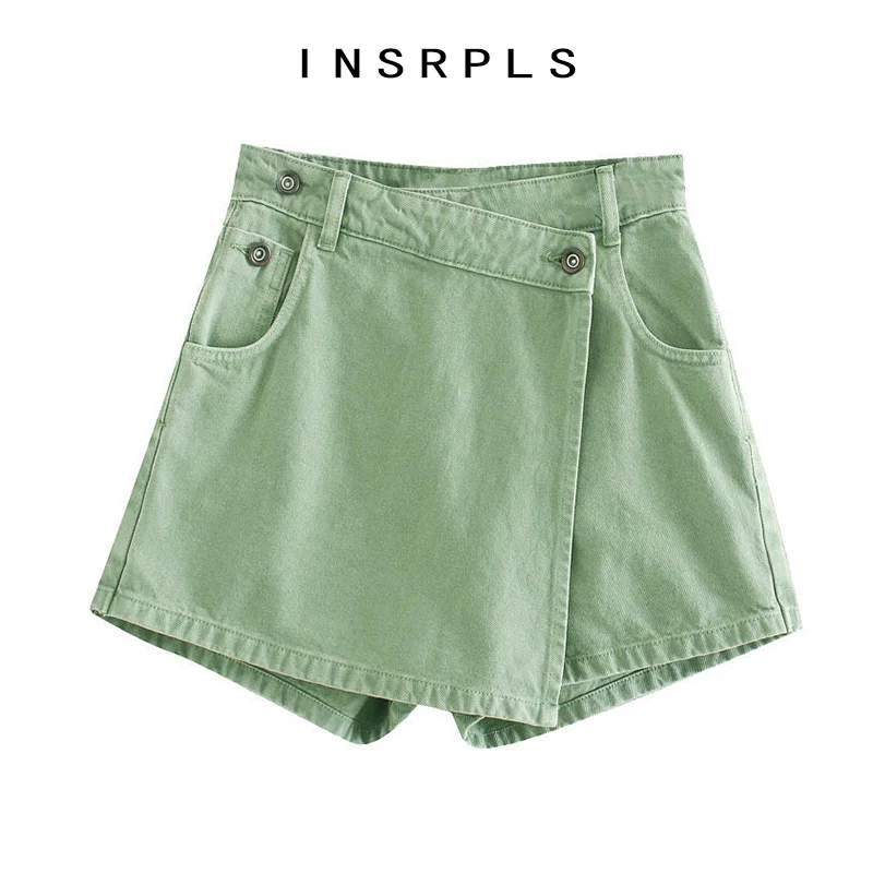 INSRPLS женские модные Асимметричные джинсовые шорты винтажные юбки с высокой