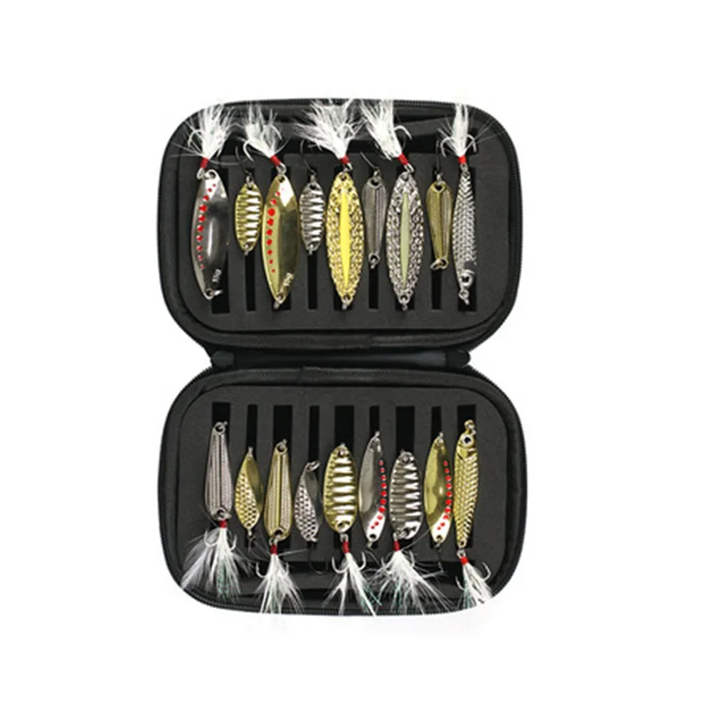 

Fishing Spinner Spoons Lures Metal Fishing Baits Set With Storage Bag Case Jig Head Hooks Hard Baits Soft Worm Lure Tackle Tool