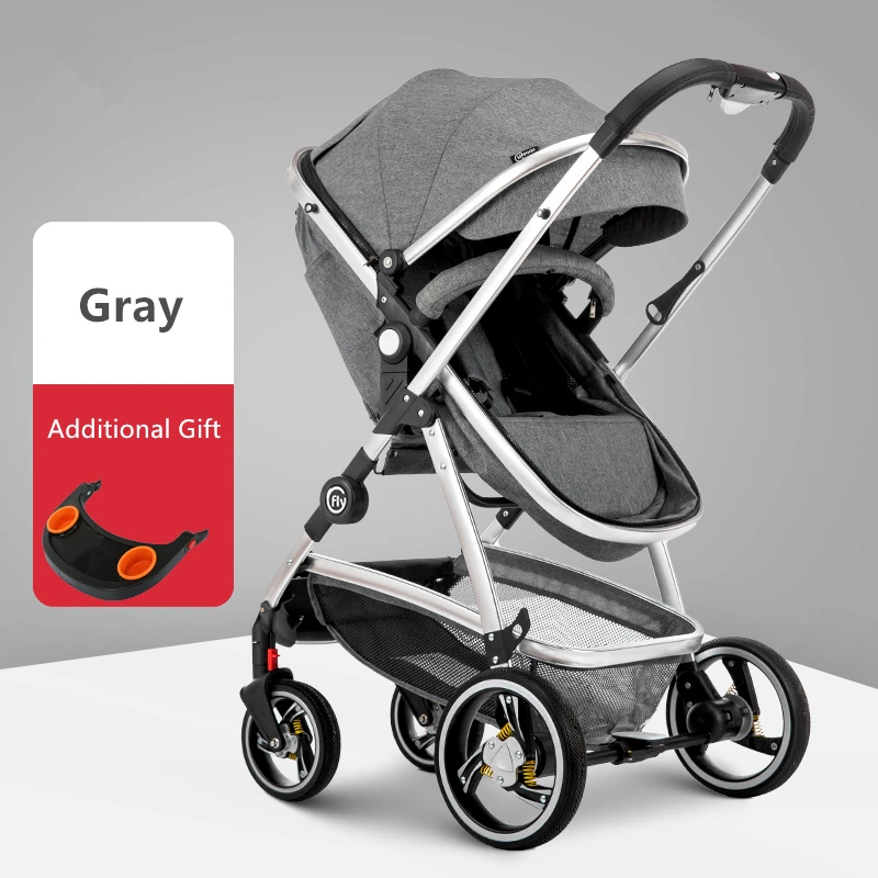 Gray Высокая Ландшафтная детская коляска амортизирующая коляска с подвеской реверсивная переносная детская коляска для путешествий для новорожденных - Цвет: Gray
