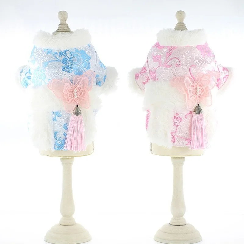 

Luxury Chinese Style Warm Dog Winter Clothes Comfortable Cute Bowknot Pet Puppy Cat Coat For Small Dogs Chihuahua Yorkie Teddy