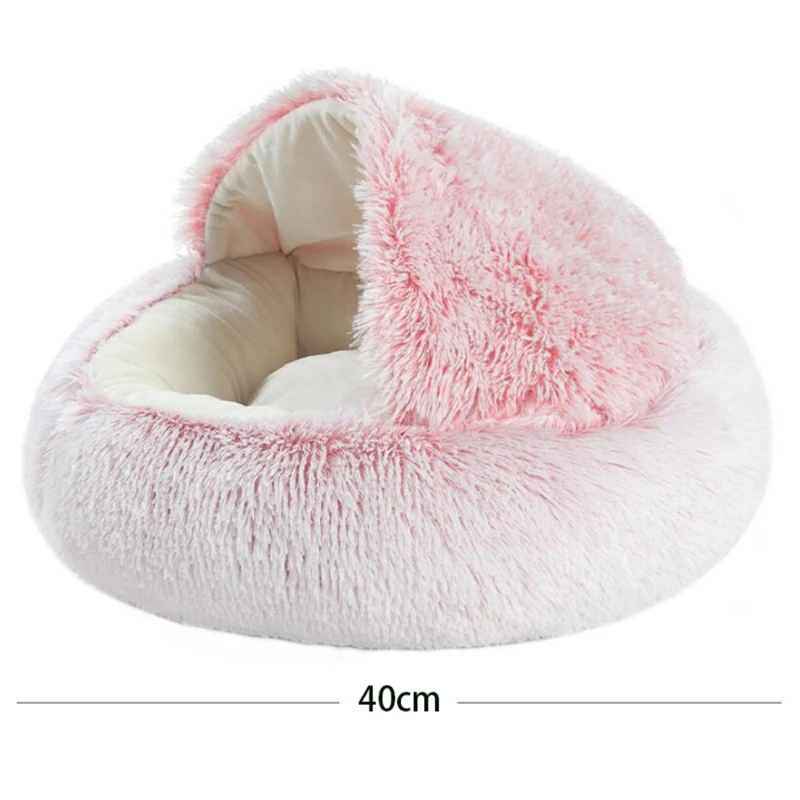 

New Style Pet Dog Cat Bed Round Plush Cat Warm Bed House Soft Long Plush Bed For Small Dogs For Cats Nest 2 In 1 Cat Bed