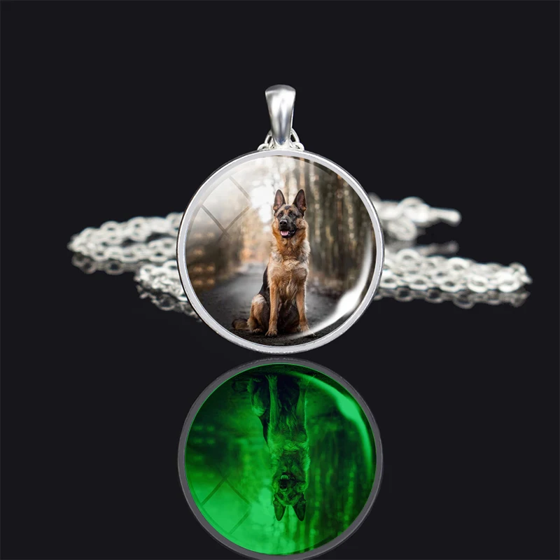 Luminous Dog Photo Necklace German Shepherd Rottweiler Teddy Corgi Glass Cabochon Animal Glow In The Dark Jewelry Gift | Украшения и