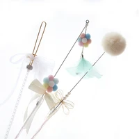3pcs cat interactive toy funny fake feather wand colorful plush cat ball stick cat teaser artificial toy kitten cat supplies